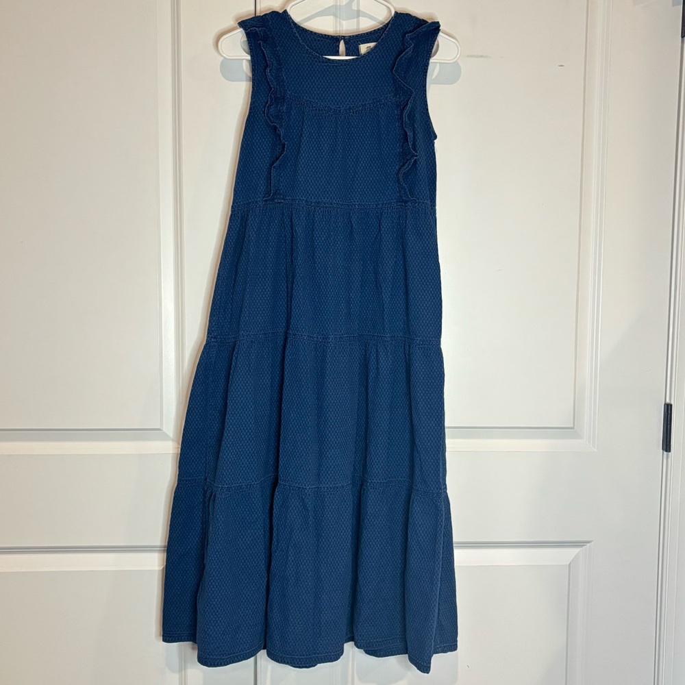Madewell Indigo Blue Sleeveless Ruffle Trim Tiered Midi Dress XXS